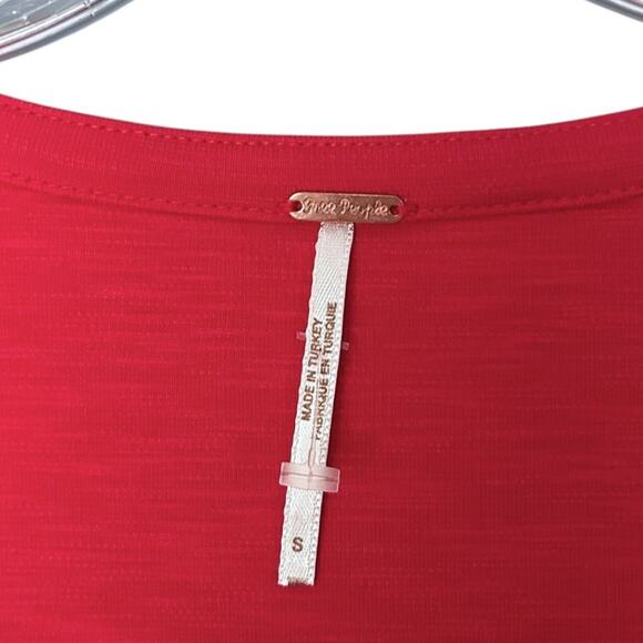 Free People Ellery Red Puff Sleeve Shirt Women's Small Deep V-Neck Stretch - Picture 4 of 6